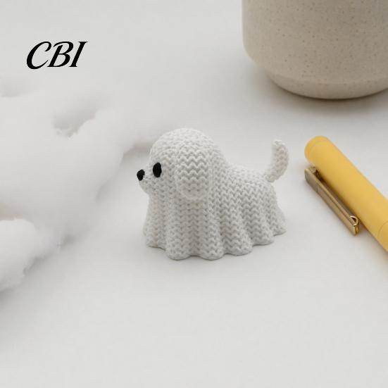 Moisture-proof Spooky Decoration 3D Printed Ghost Dog/Cat Figurine Ornaments, Knitted Texture Halloween Animal Stable Decorations, Small Cute