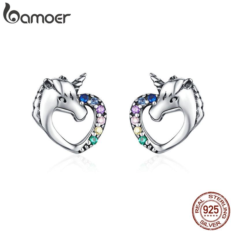 BAMOER Hypoallergenic Stud Earrings for Girls Women S925 Sterling Silver Love Heart Cute Animal CZ Unicorn Gifts for Girl Women