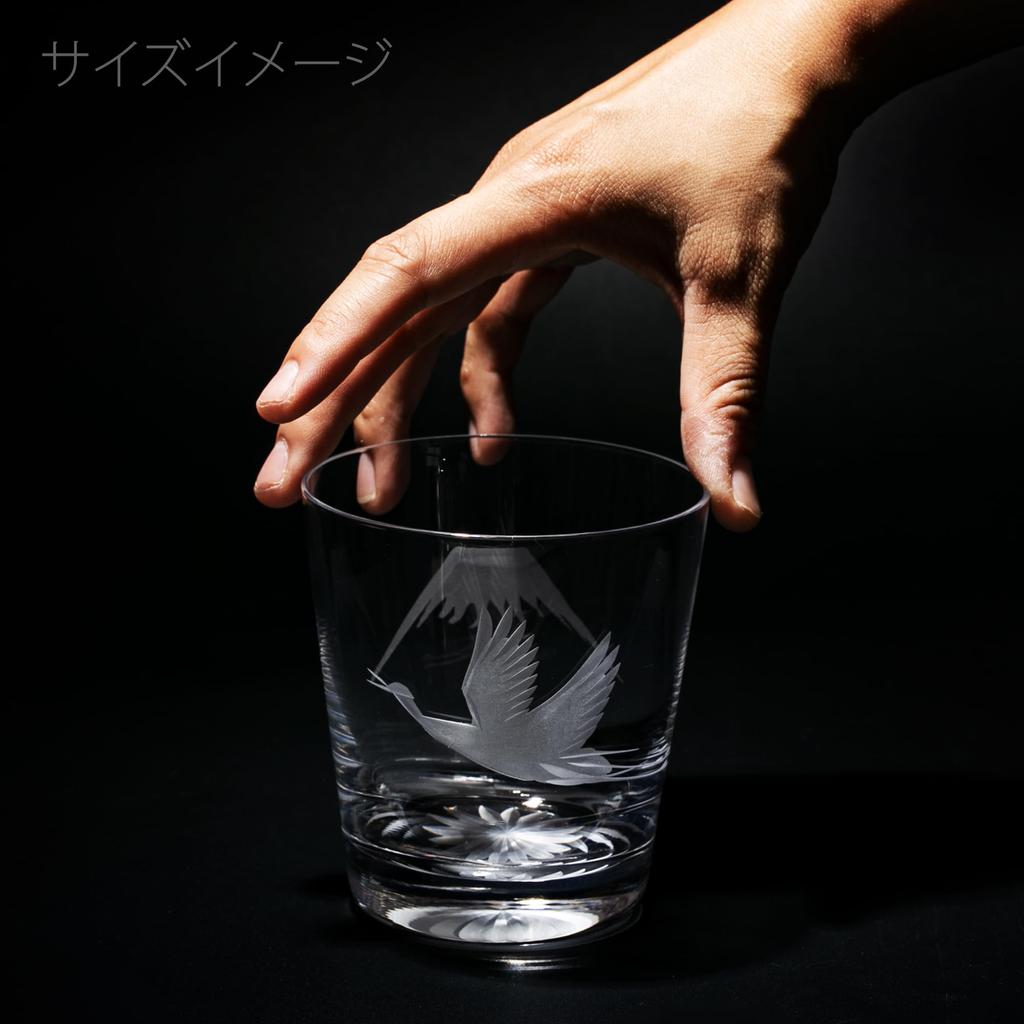 [Official Taiburo Studio] Edo Kiriko Mt. Fuji with Cranes and Cherry Blossoms, Old Glass Pair, TB0036-32/0036-33, Gift Boxed, Made In Japan