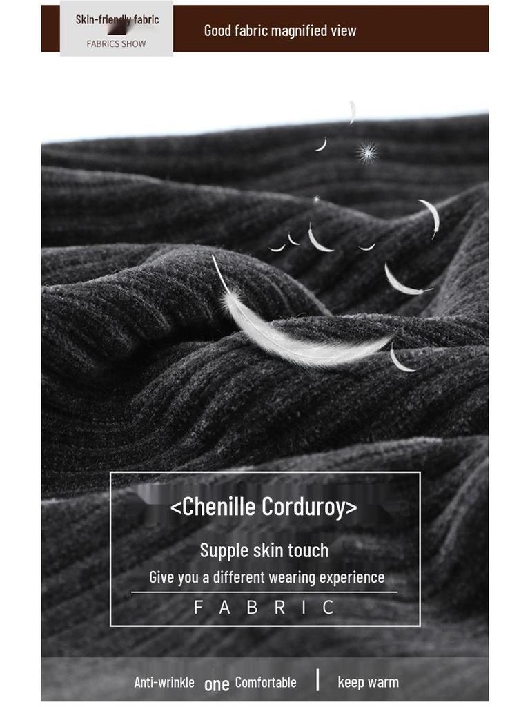 Мужские осенне-зимние брюки из вельвета с велюровым ворсом - Высокая талия, прямая штанина, свободный крой, повседневные брюки для среднего и пожилого возраста