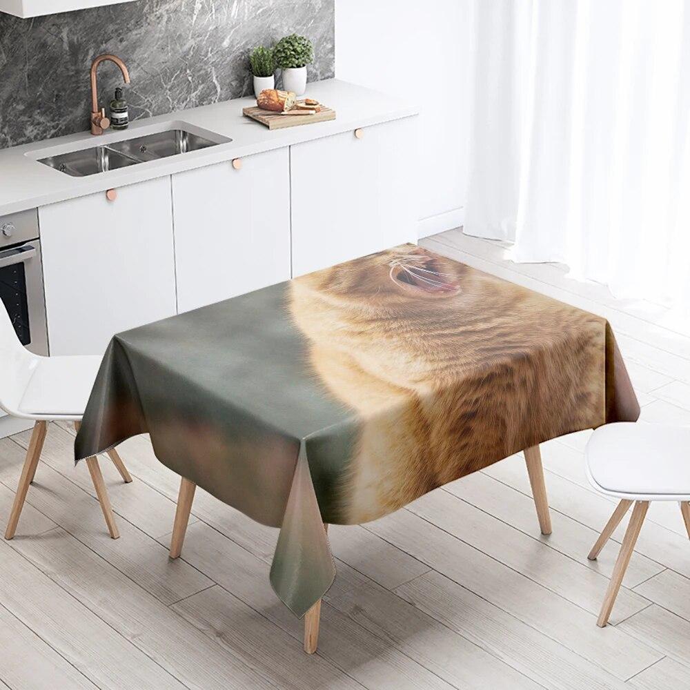 Скатерть с изображением кота, милая кошка, животное, противообрастающая водонепроницаемая прямоугольная кухонная скатерть, украшение для дома