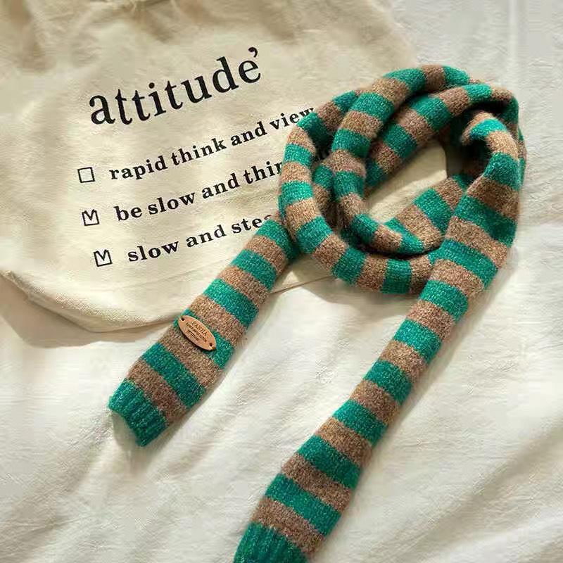 Korean Y2K Color Block Wool Blend Scarf - Versatile & Stylish for Women