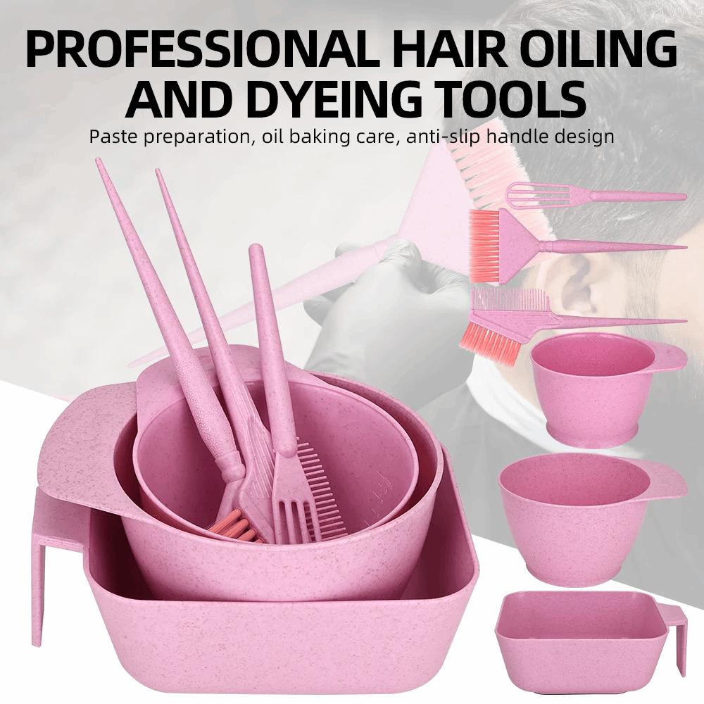 6Pcs 4 Colors Hair Dye Tools Set Hairdressing Mixing Bowl Brush Set  for Stylist