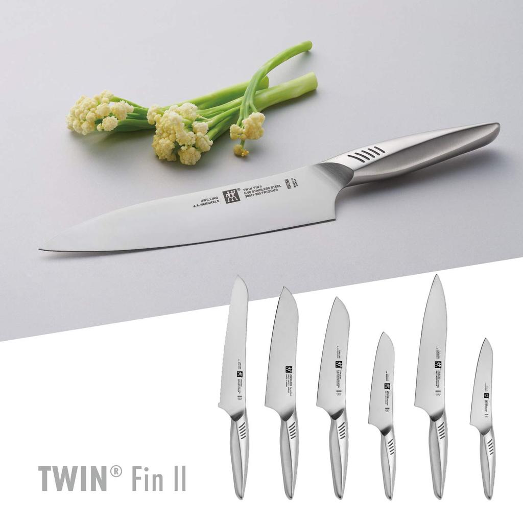 Многоцелевой нож Zwilling Fin 2 180 мм, изготовлен в Сантоку, полностью из нержавеющей стали, можно мыть в посудомоечной машине, изготовлен в префектуре Секи-Гифу, Япония, Twin Fin "Twin"