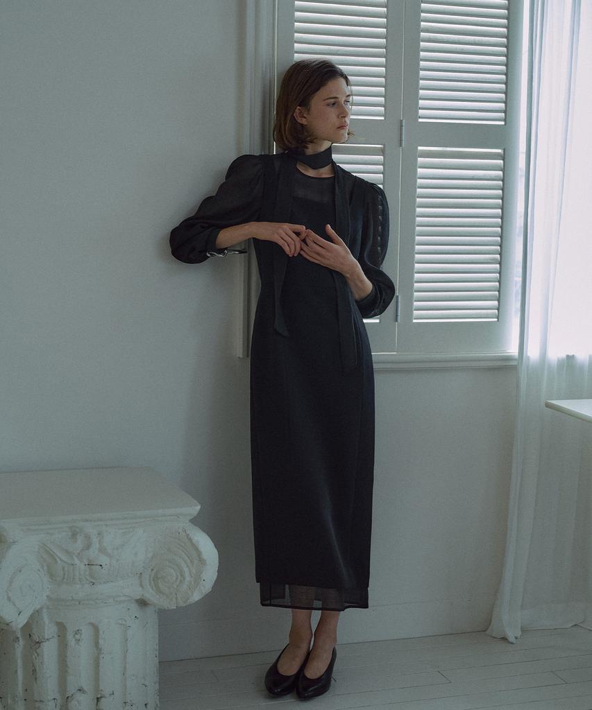 LAMEREI Sheer Layered Tie Dress[Lmbfco25Dr803]-Black