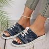 Fashion New Ladies Slippers Canvas Lace-up Open-toed New Flat-Bottom Casual Women Fashion Denim Beach Shoes Sandalias Mujer