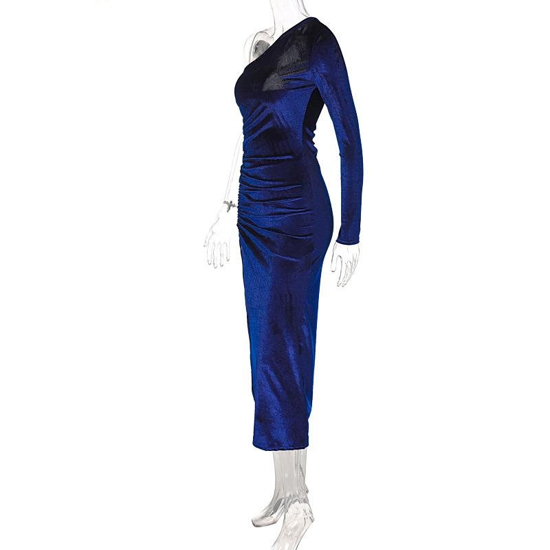 Женское элегантное вечернее бархатное облегающее платье-миди с длинными рукавами и разрезом, весна-осень 2022