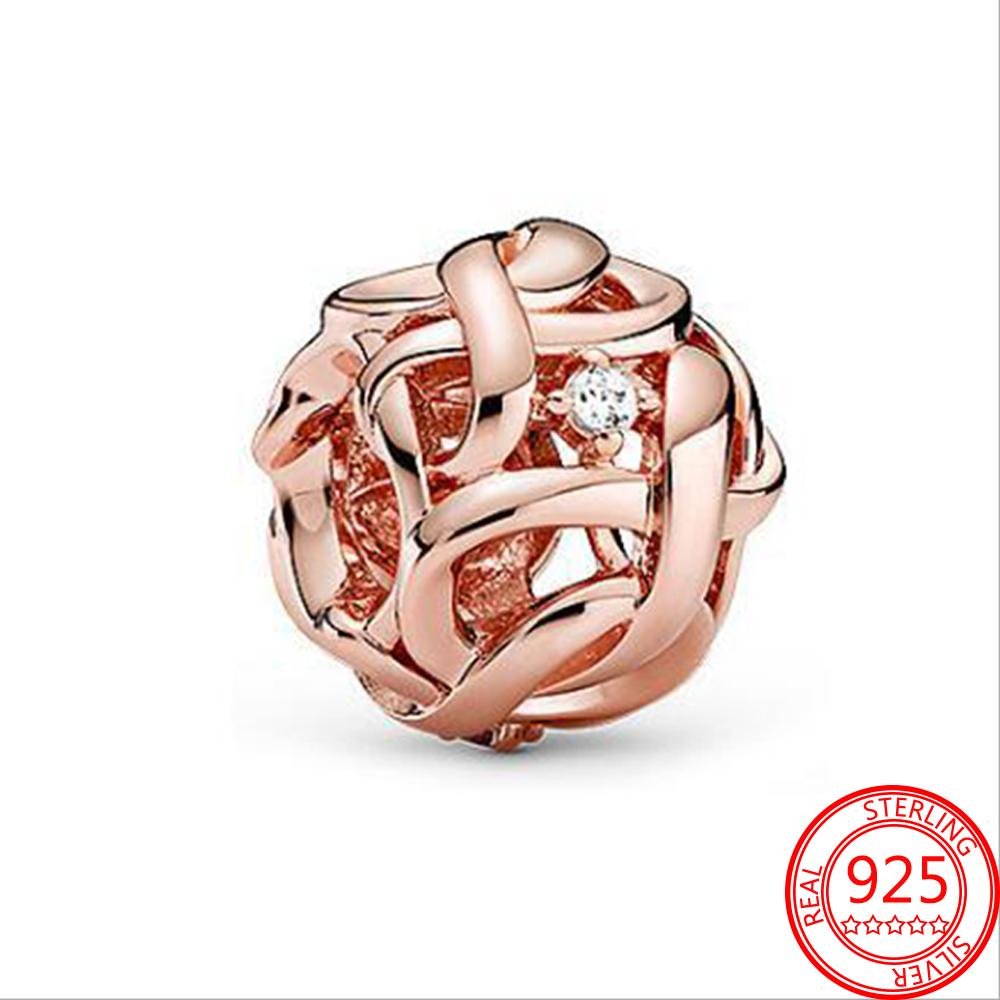 Classic 925 Silver Rose Gold Heart&Ball&Lucky Bead Charm Fit Bracelet DIY Jewelry