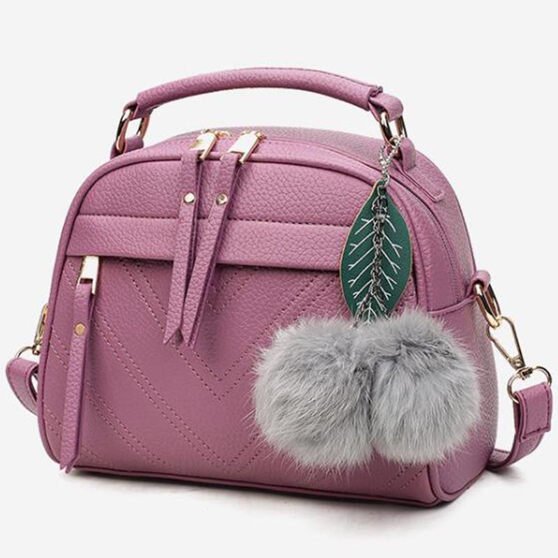 Женские маленькие сумки-мессенджеры из ПУ кожи с помпоном в виде листа, на плечо, кожаные сумки, сумка CLE