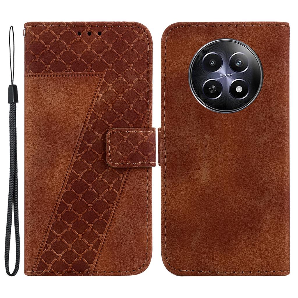 Для Realme 12 5G/12x 5G Чехол-кошелек для телефона с 7-образной печатью, складная подставка, кожаная обложка