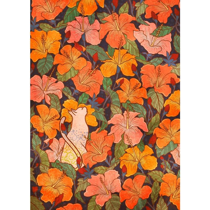 Cats and Flowers Poster Colorful Abstract Tulip Magnolia Roses Canvas Painting Modern Wall Art for Living Room Home Decor