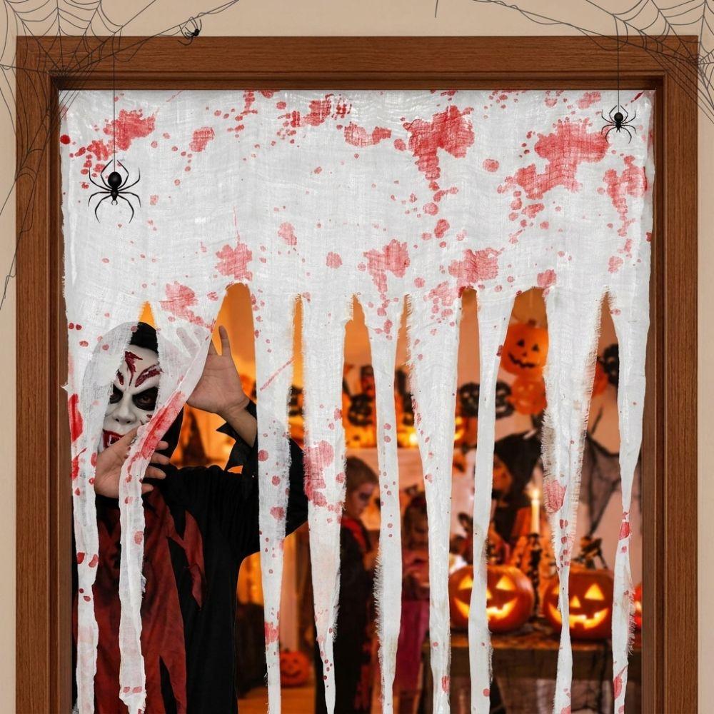 Irregular Frayed Torn Strip Scary Bloody Curtain Blood Splatter Gauze Door Hanging Ghost Festival
