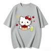 Summer Hello Kitty Cartoon Printed Short Sleeve Pure Cotton Tshirt Womens Family Matching Outfits Classic Fashion Tee Top
