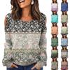 Women's Winter Oversized T-Shirt Fashionable Off-the-Shoulder Round Neck Vintage Floral Print Pullover Long-Sleeved Top