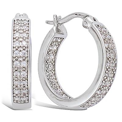 [P1220] - Серебряные серьги-кольца 'Cristal Plénitude', родиевое покрытие, серебро белое - 2 см 4 мм