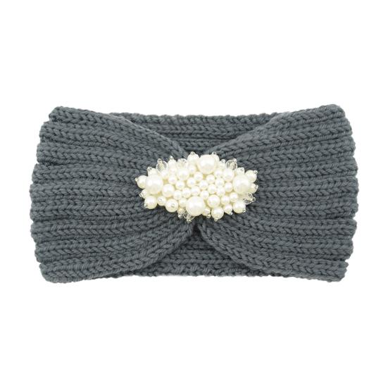 Вязаная повязка на голову Мягкая эластичная широкая повязка для волос с отделкой из искусственного жемчуга Однотонный хедрэп Зимний аксессуар для волос