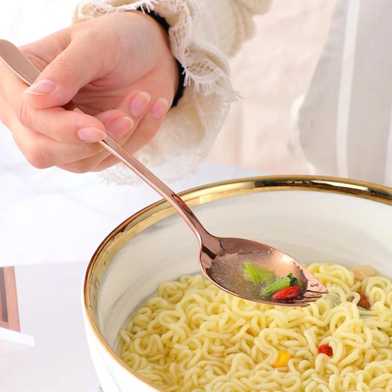 Креативный дизайн кухонная посуда инструменты 3 в 1 нержавеющая сталь цветные ложки десертная вилка ложка лапша салат фрукты принадлежности