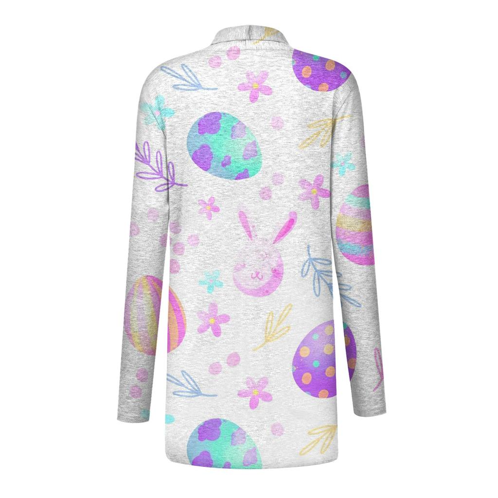 Женский кардиган с пасхальным принтом и длинными рукавами спереди, легкая куртка с принтом