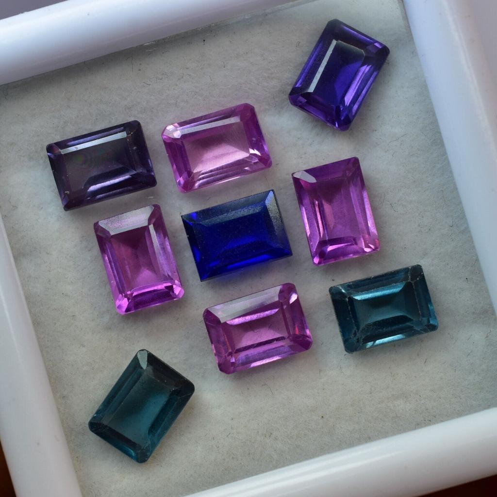 8 Pcs Natural Mix Sapphire Loose Gemstone Emerald 7x5 mm Lot