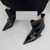 Fashion Pointed Metal Buckle Short Boots Women's Stiletto Heels 2024 New Fashion Leather Fabric Elegant Winter Shoes
