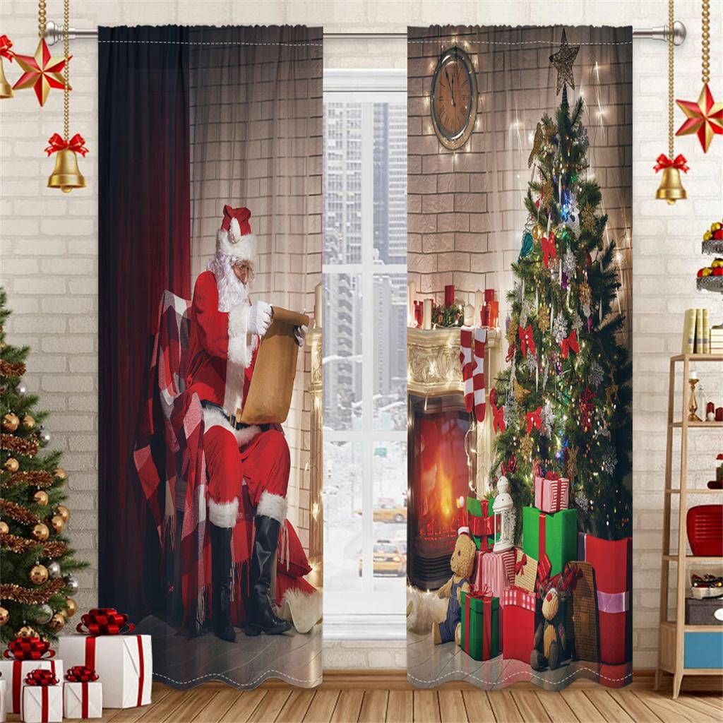 Рождественские шторы Красные панели для спальни 3D Венок Санты Праздничный декор 2 панели Рождественские праздничные оконные шторы