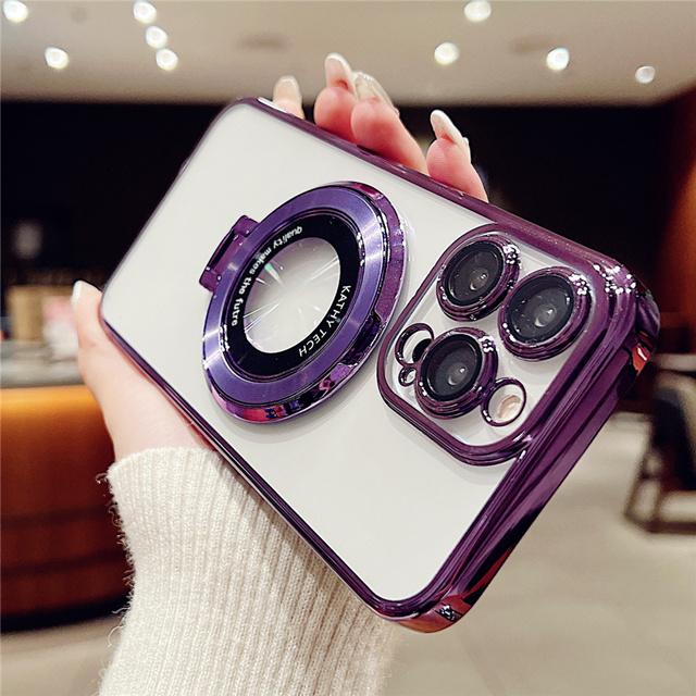 Роскошный чехол для iPhone 15 Pro Max с магнитной рамкой с гальваническим покрытием Magsafe и подставкой для телефона для iPhone 11 12 13 14 15 16 Plus Защитная крышка