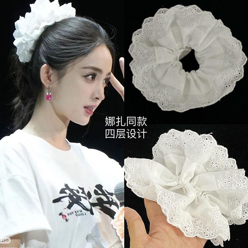 Тканевое кружево резинка для волос в виде толстой кишки женская чисто белая супер фея темперамент головной цветок модные повседневные универсальные аксессуары для волос высокое чувство