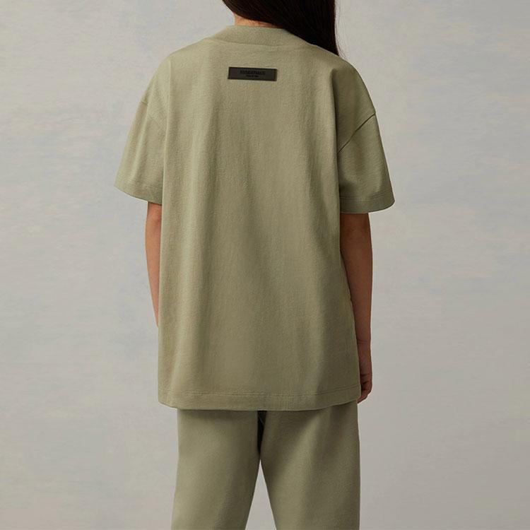 Fear of God Футболка для детей Essentials SS22 с принтом логотипа Sea Foam, круглым вырезом и коротким рукавом, детские футболки серо-зеленого цвета FOG-SS22-350