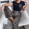 GMXIA Pajamas Women Spring and Summer Waistless Short-sleeved Leopard Print Trousers Homewear Set