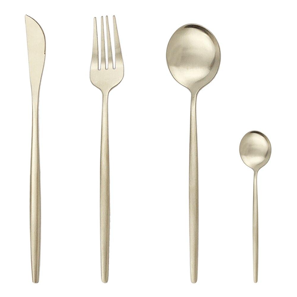 Matte Tableware Set Gold Cutlery Set Stainless Steel Dinnerware Set Knife Fork Spoon Flatware Teaspoon Western Kitchen Silverware