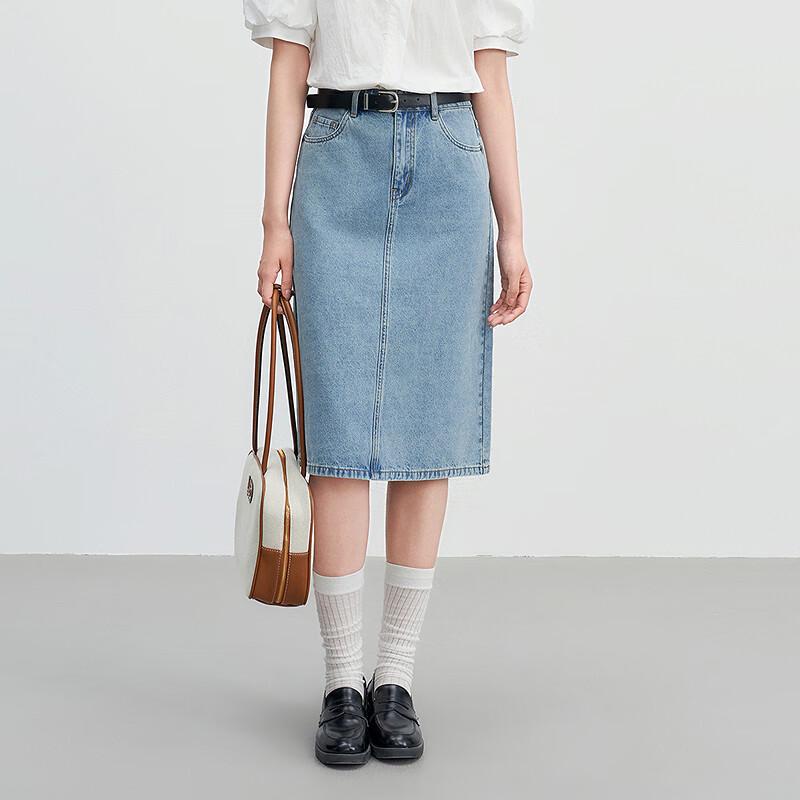 Женская джинсовая юбка миди с высокой талией, стиранная