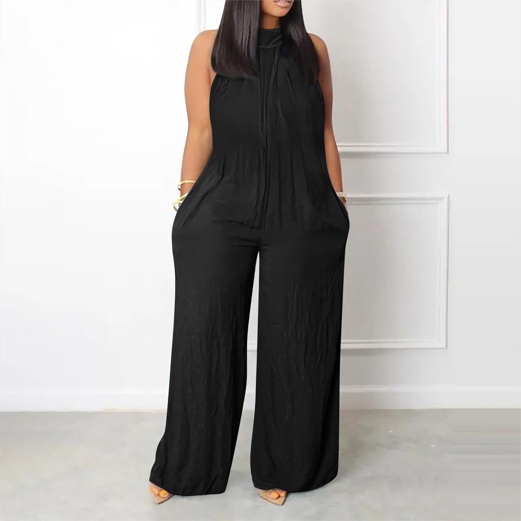 Женский комбинезон большого размера Летний пляжный без рукавов Цветной Повседневный Модный Широкие штанины Комбинезон