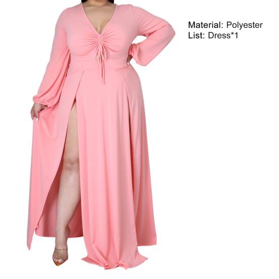 Сплошное цветное платье макси с разрезом подол, женское платье с v-образным вырезом и гофрировкой длиной до пола, платье большого размера, уличная одежда