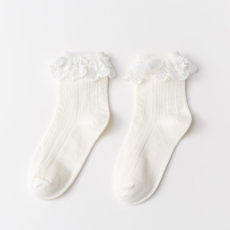 Lolita Style Japanese Kawaii Women Socks Cute Frilly Ruffle Socks Solid White Black Mesh Lace Girls Sweet Harajuku Short Socks