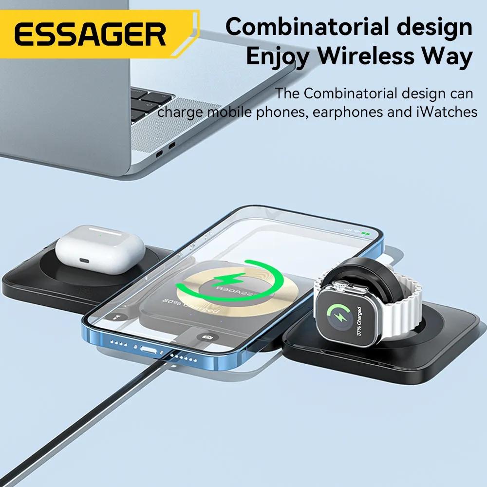 Essager 3 In 1 Magnetic 15W Wireless Charger Stand Fast Charging Dock Station For iPhone14 13 12 Pro Max Apple Watch 8 7 AirPods