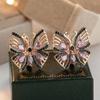 Exquisite Hollow Zircon Butterfly Earrings for Women Gold Color Wedding Retro Temperament Jewelry Gift