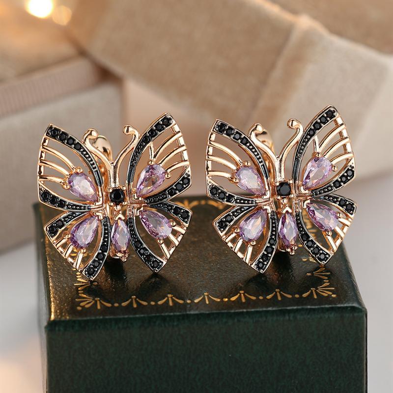 Изысканные полые циркониевые серьги-бабочки для женщин, золотого цвета, свадебные ретро-темпераментные ювелирные изделия, подарок