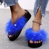 Fashion Outdoor Faux Fur Slippers Cool Slides Furry Sandals 2025 Women Sexy Fur Flip Flops Girl Platform Shoes Summer Thick Sole Shoes