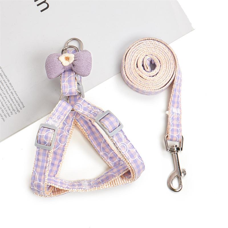 Cute Bow Lace Tutu Cat Harness Leash Set Adjustable Escape Proof Vest Dress for Kitten Outdoor Walking