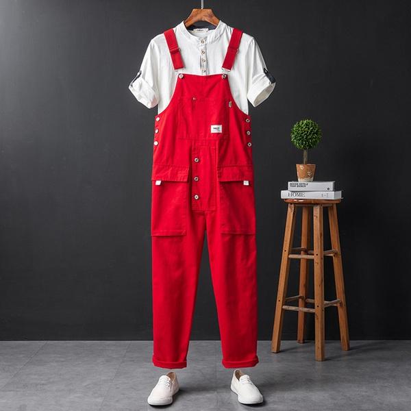 Large Size Bib Trousers for Men and Women Hip Hop Casual Trousers Hip Hop Clothing Loose Suspenders Work Trousers