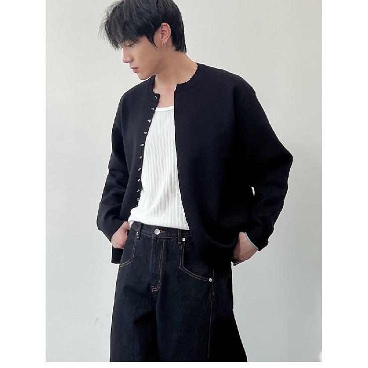 Осень и зима новый мужской кардиган свитер американский ретро повседневный свободный стиль круглый вырез свитер мужской однотонный цвет пальто