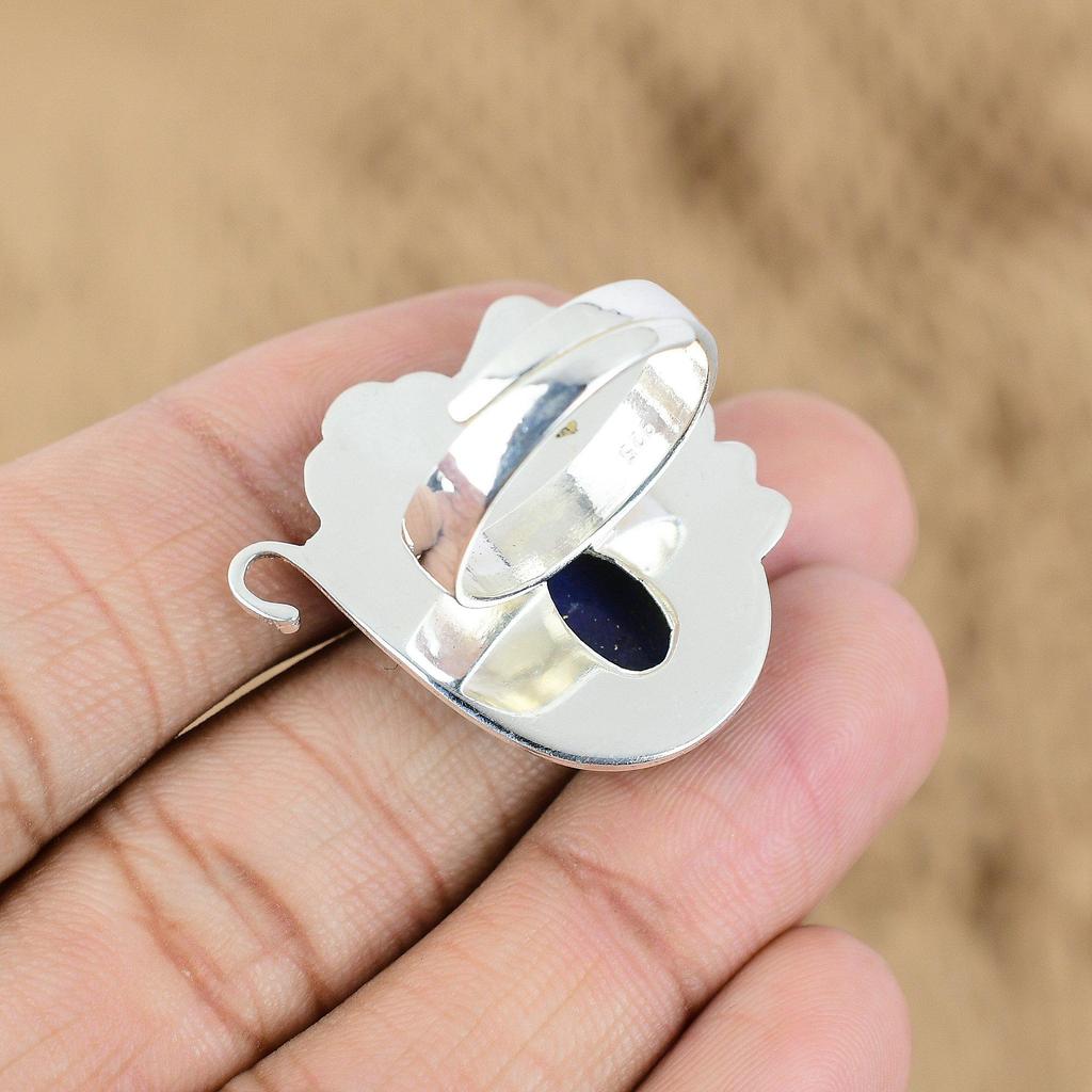 Mothers Day Sale Natural Lapis Lazuli 925 Silver Flower Statement Promise Ring