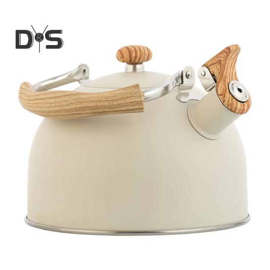 Чайник объемом 2,5 л, нержавеющая сталь, встроенный свисток, герметичный, пищевой, матовый, без запаха, эффективная теплопроводность, термостойкая ручка, газовая индукция.