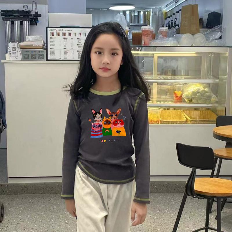Girls Autumn Winter Cotton Cartoon Long Sleeve T Shirt Baby Chic Round Neck Top Kids Comfortable Base Layer