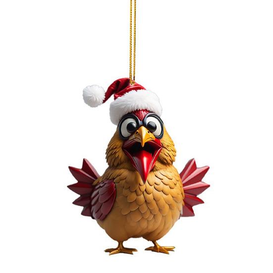 Рождественский цыпленок, мультяшный цыпленок, рождественская елка, подвесное украшение, 2D, плоская акриловая подвеска для окна, двери, рюкзака, автомобиля, декор