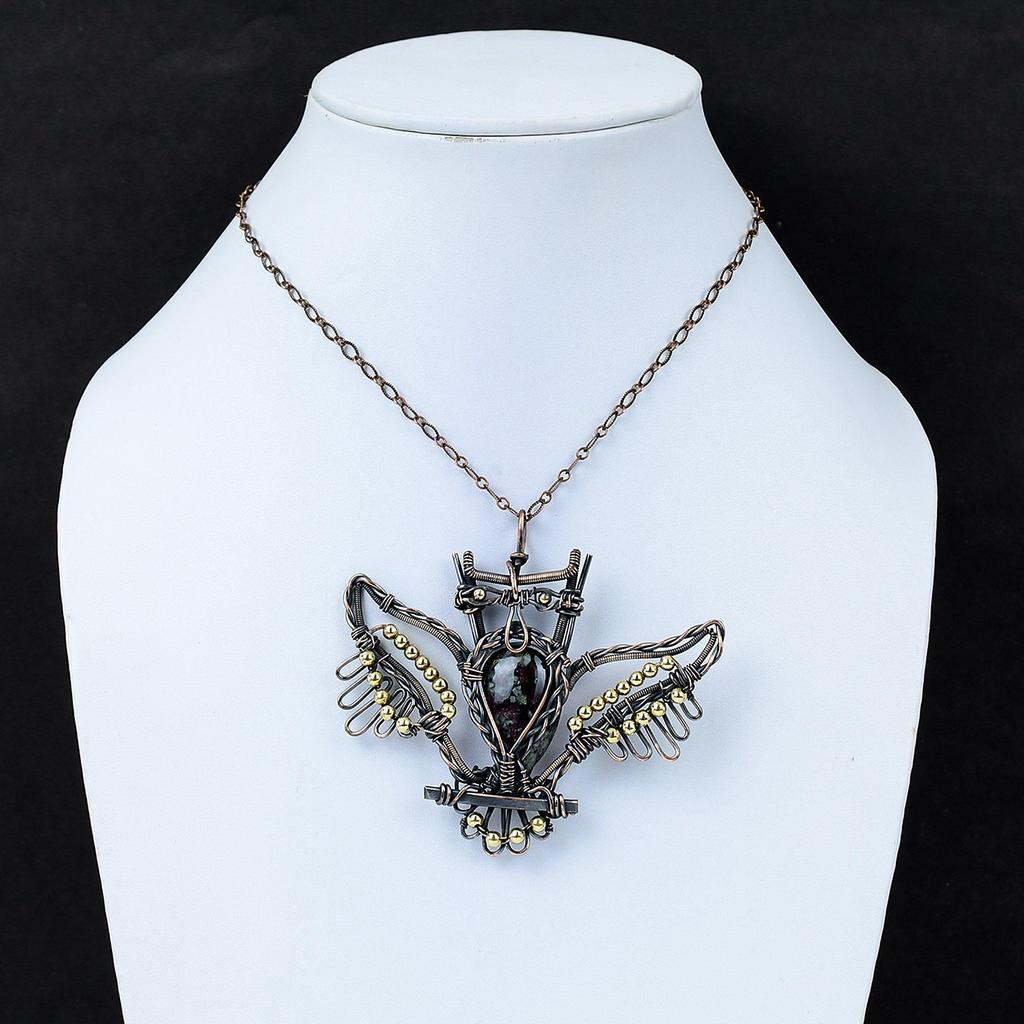 Eudialyte Pendant Copper Wire Wrapped Pendant Handmade Jewelry Gemstone Pendant Gift For Women Eudialyte Copper Jewelry Owl Pendant For Gift