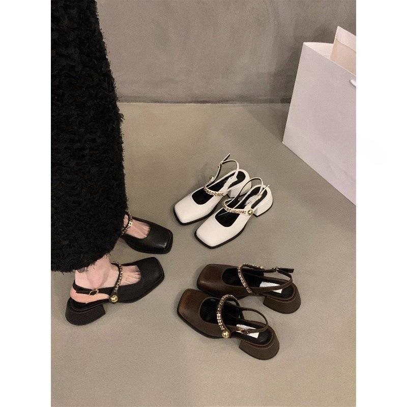 Французские черные босоножки-мешки на высоком каблуке, женская обувь 2025 года, новые весенне-летние туфли Мэри Джейн на толстом каблуке, вечерние туфли