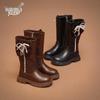 Wuma Winter 2025 Girls' Long Boots - Velvet Pearl, Cotton Leather
