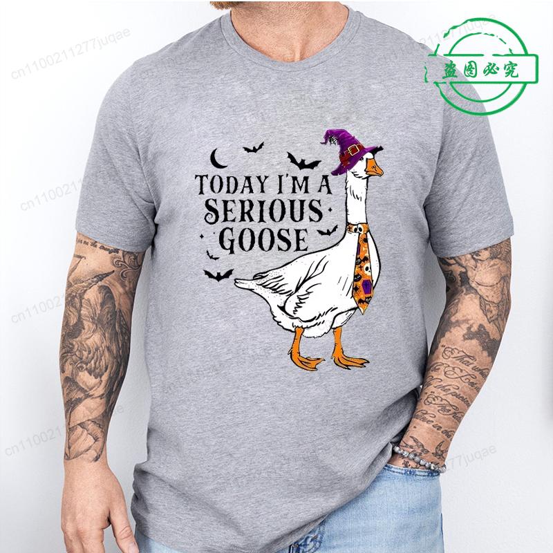Horror T Shirt for Men Women Today I'm A Serious Goose Sarcastic Adult Humor T-Shirts Funny Goose Halloween T-shirt Casual Tees