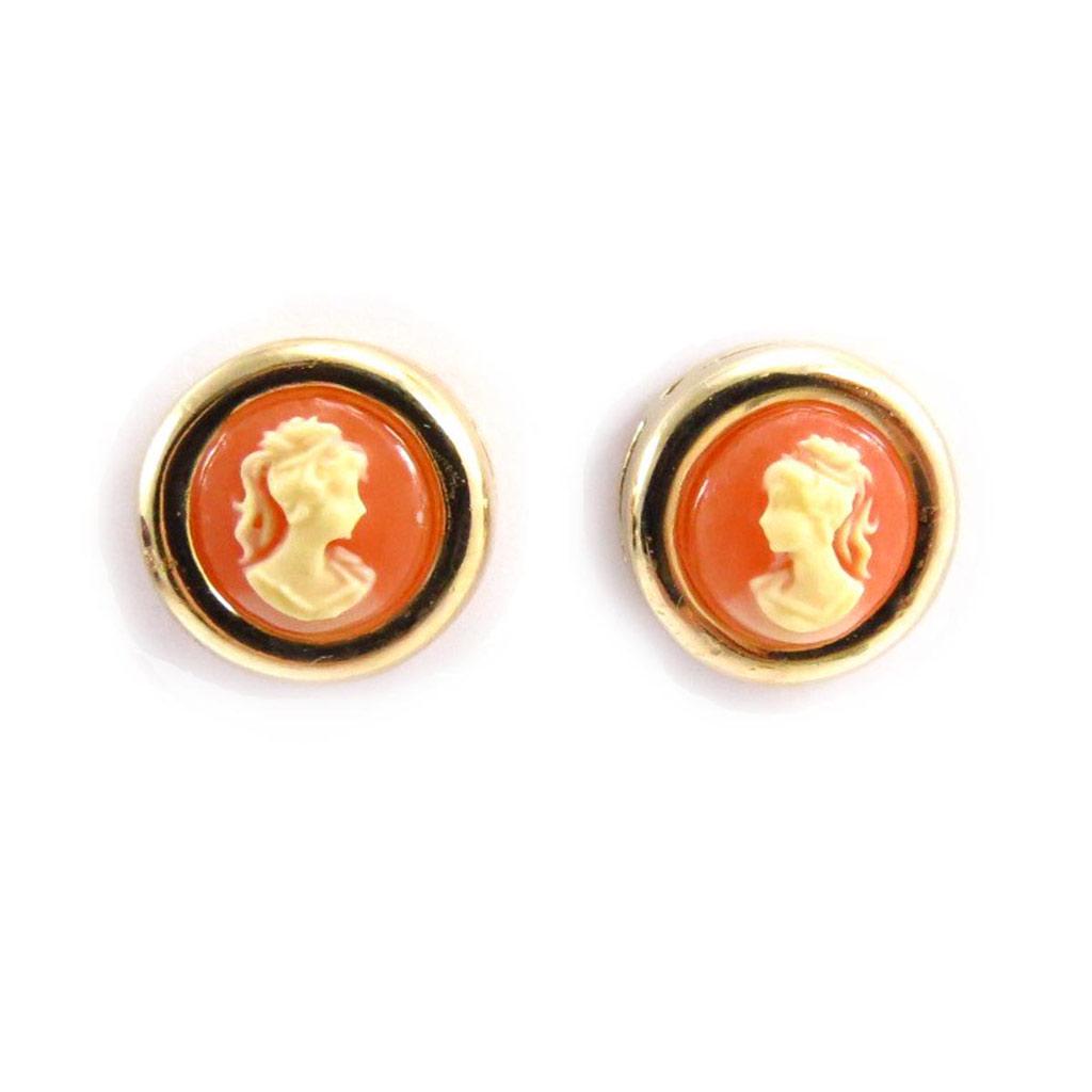 Les Trésors De Lily [G1983] - Gold Plated 'Camee' Orange Earrings